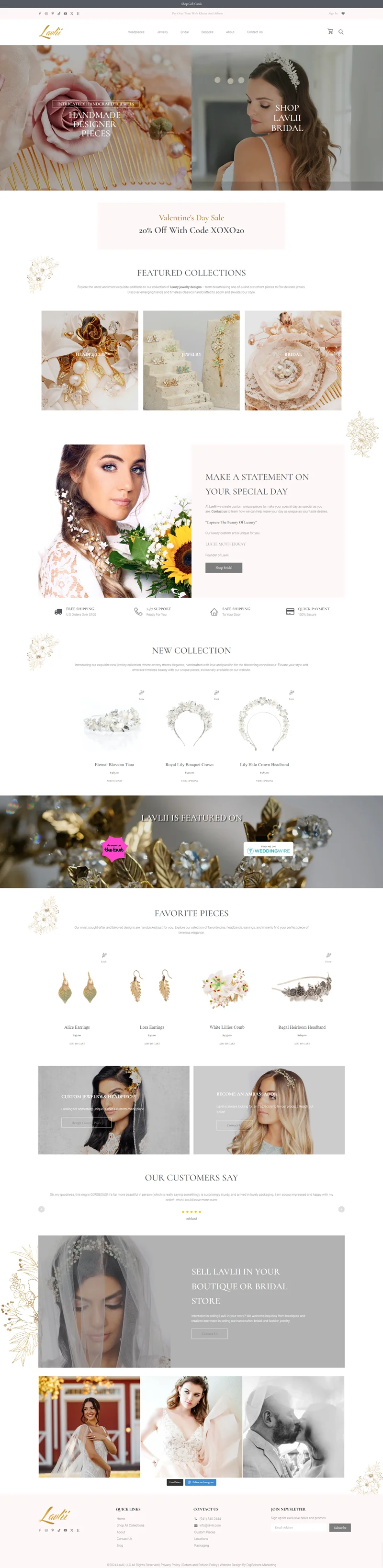 Full page screenshot of Lavlii luxury jewelry website